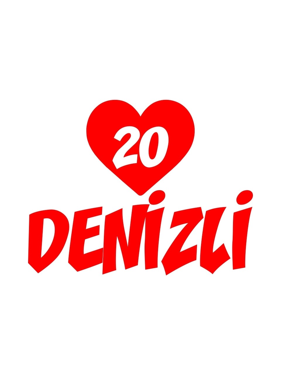 Logo with a red heart containing the white number 20, above a bold red 'DENİZİ' text on white background